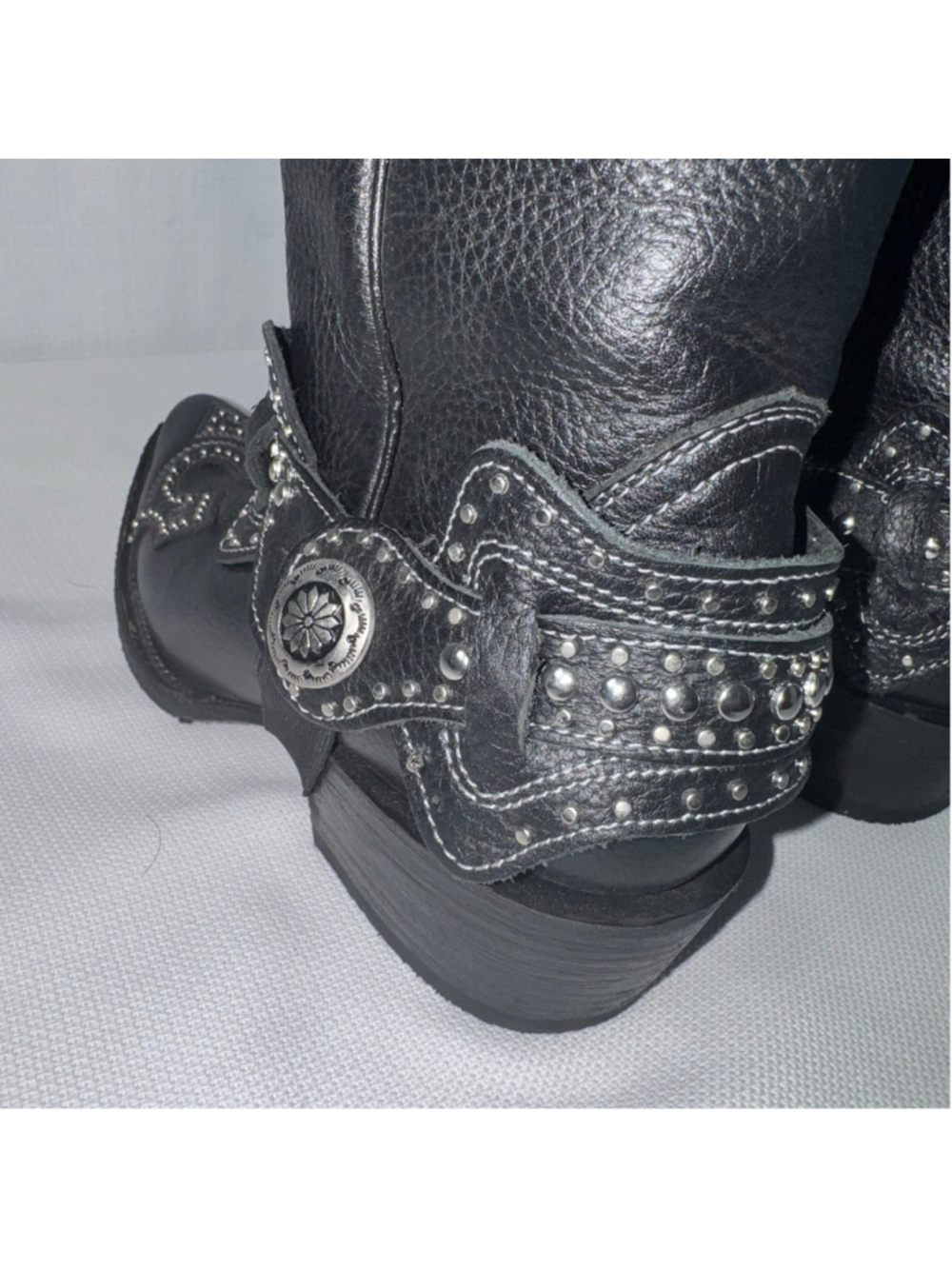 JB Dillon Snip Toe Leather Black Studded Western Cowboy Rodeo Boots Size 7 - Picture 9 of 16